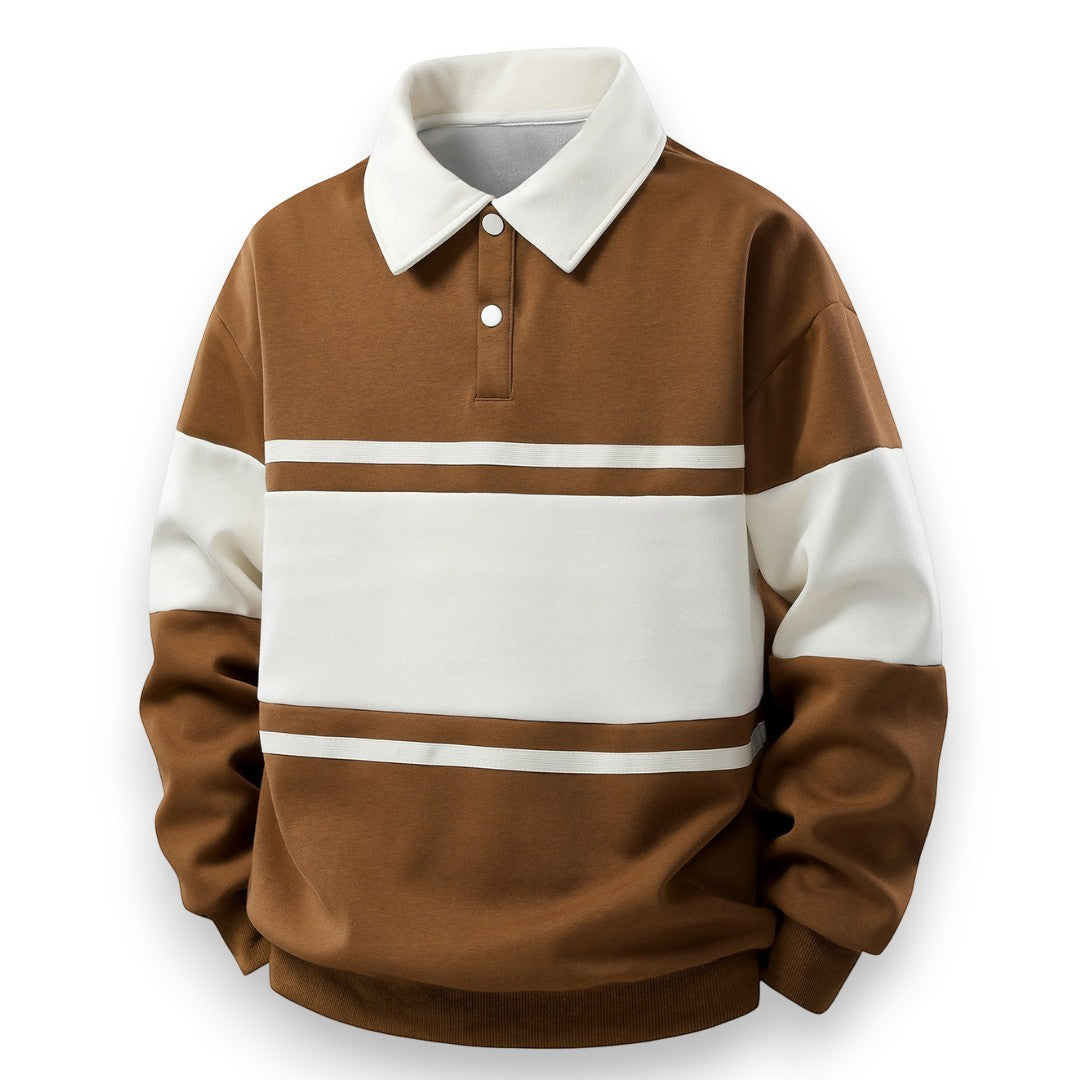 SaintGarnier™ | Varsity Patchwork Polo Sweatshirt – Sporty Elegance