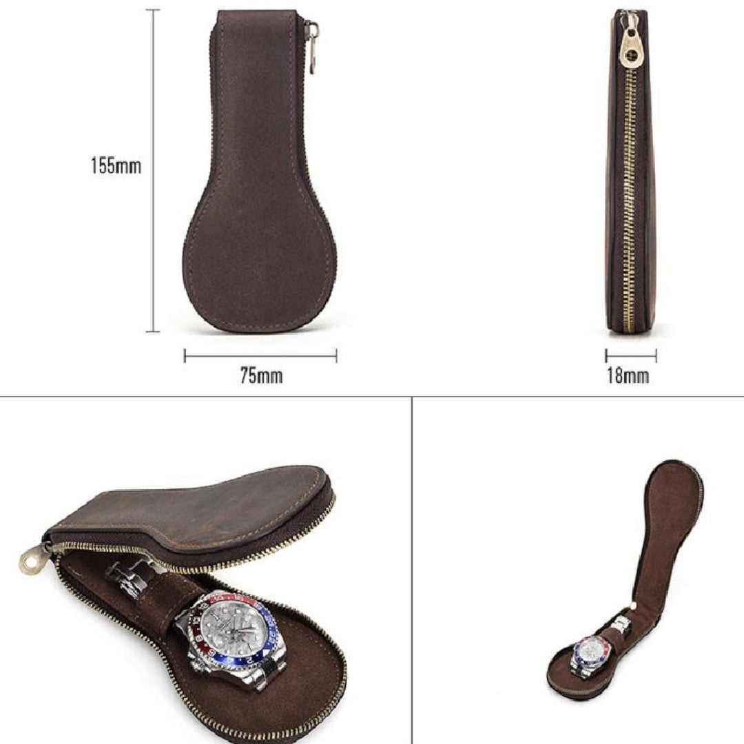 SaintGarnier™ | Vintage Leather Watch Travel Case – Timeless Protection