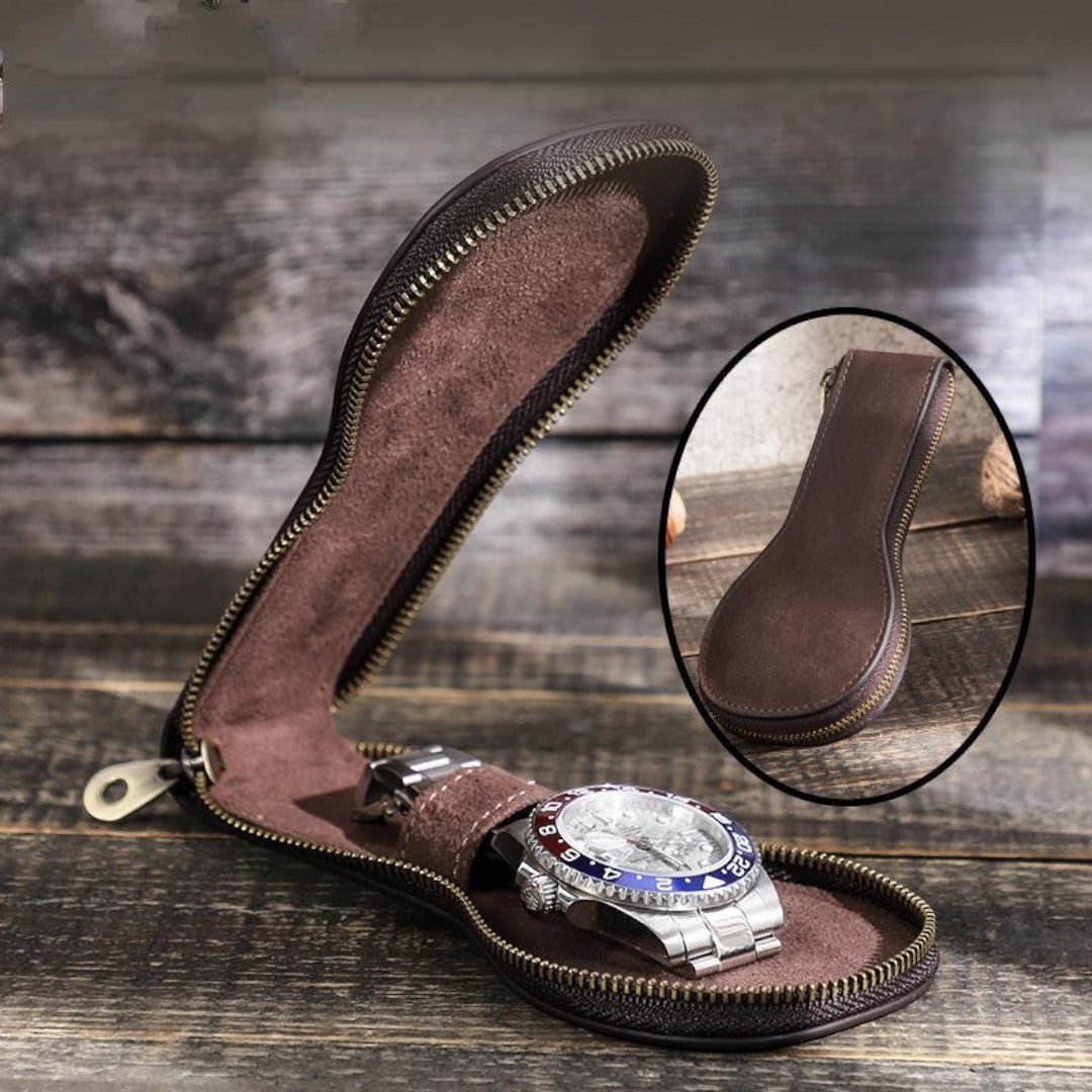 SaintGarnier™ | Vintage Leather Watch Travel Case – Timeless Protection